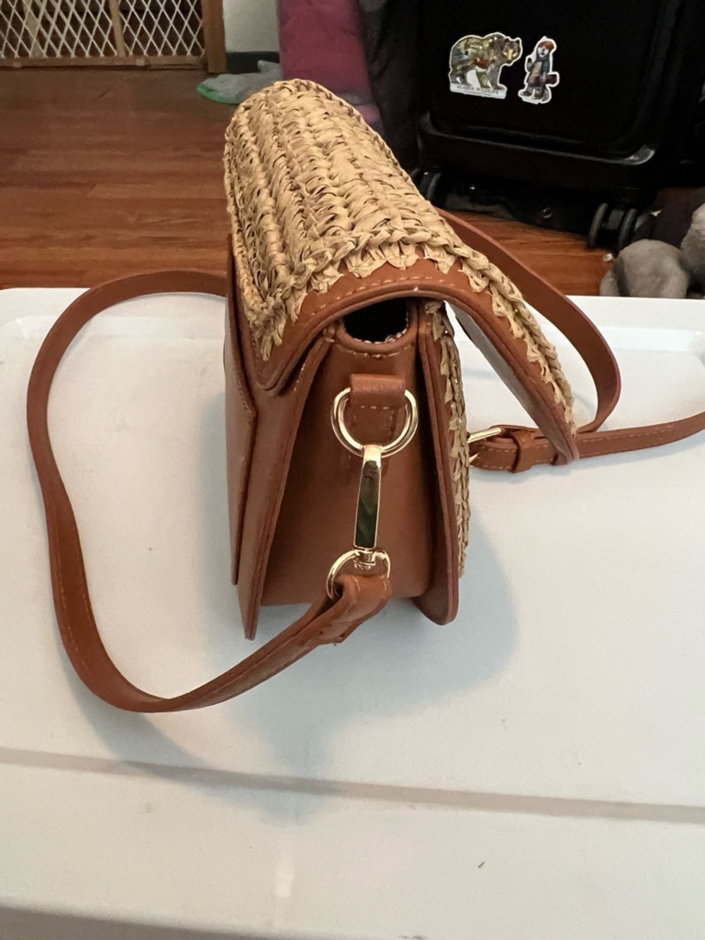 Urban Expressions Natural Straw Crossbody with Tan Trim - Picture 3 of 8